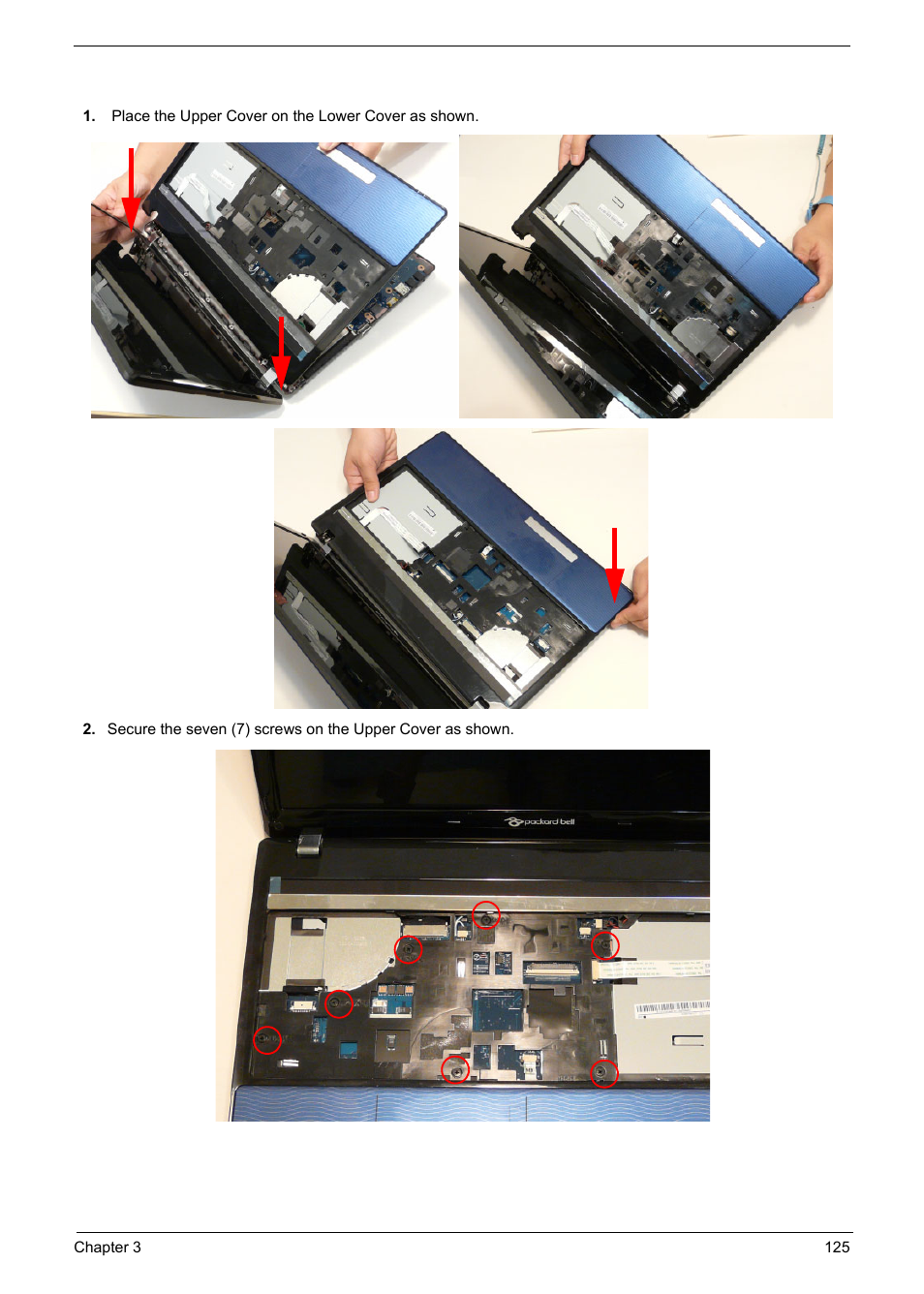 Replacing the upper cover | PACKARD BELL TM87 User Manual | Page 135 / 216