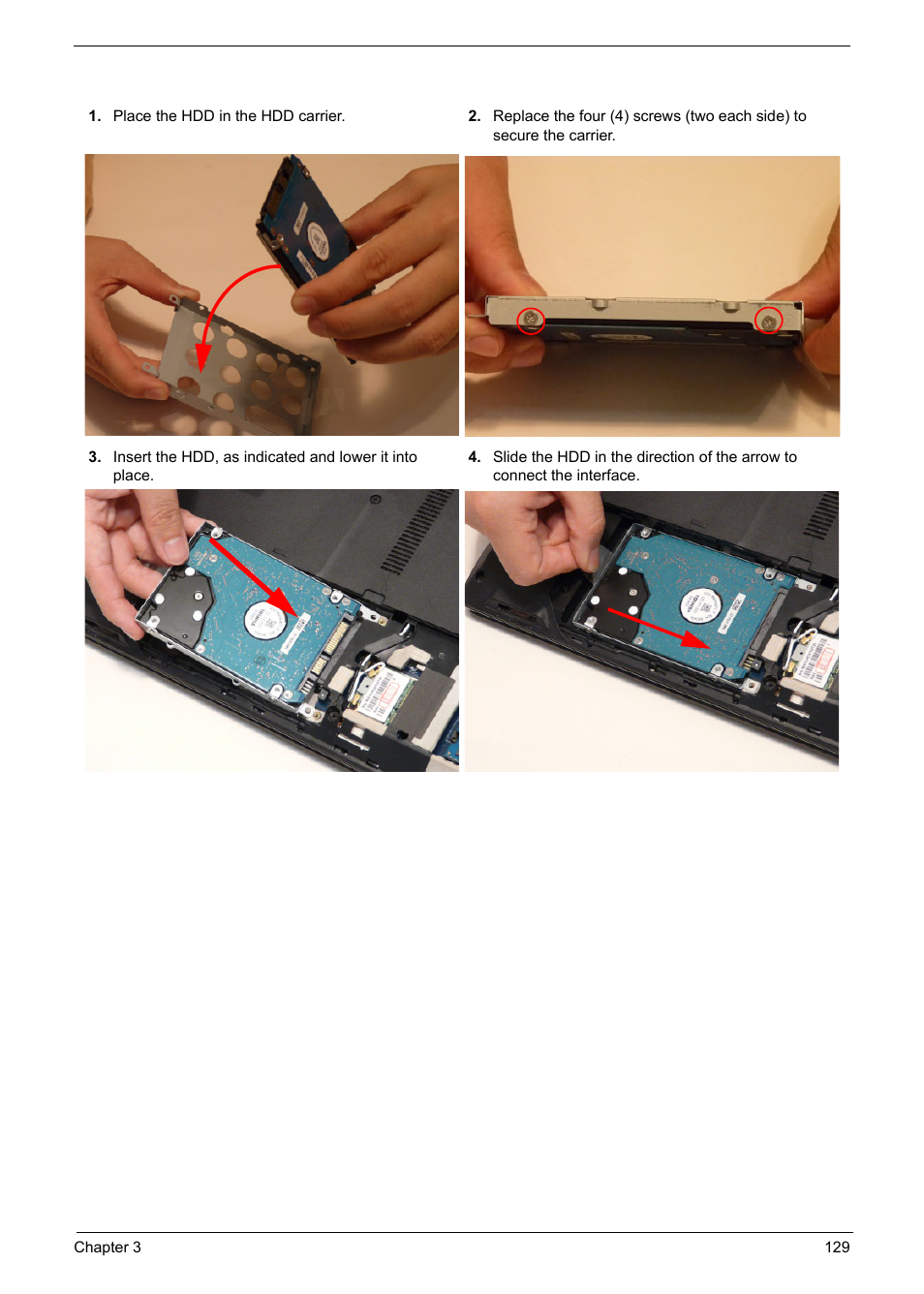 Replacing the hard disk drive module | PACKARD BELL TM87 User Manual | Page 139 / 216