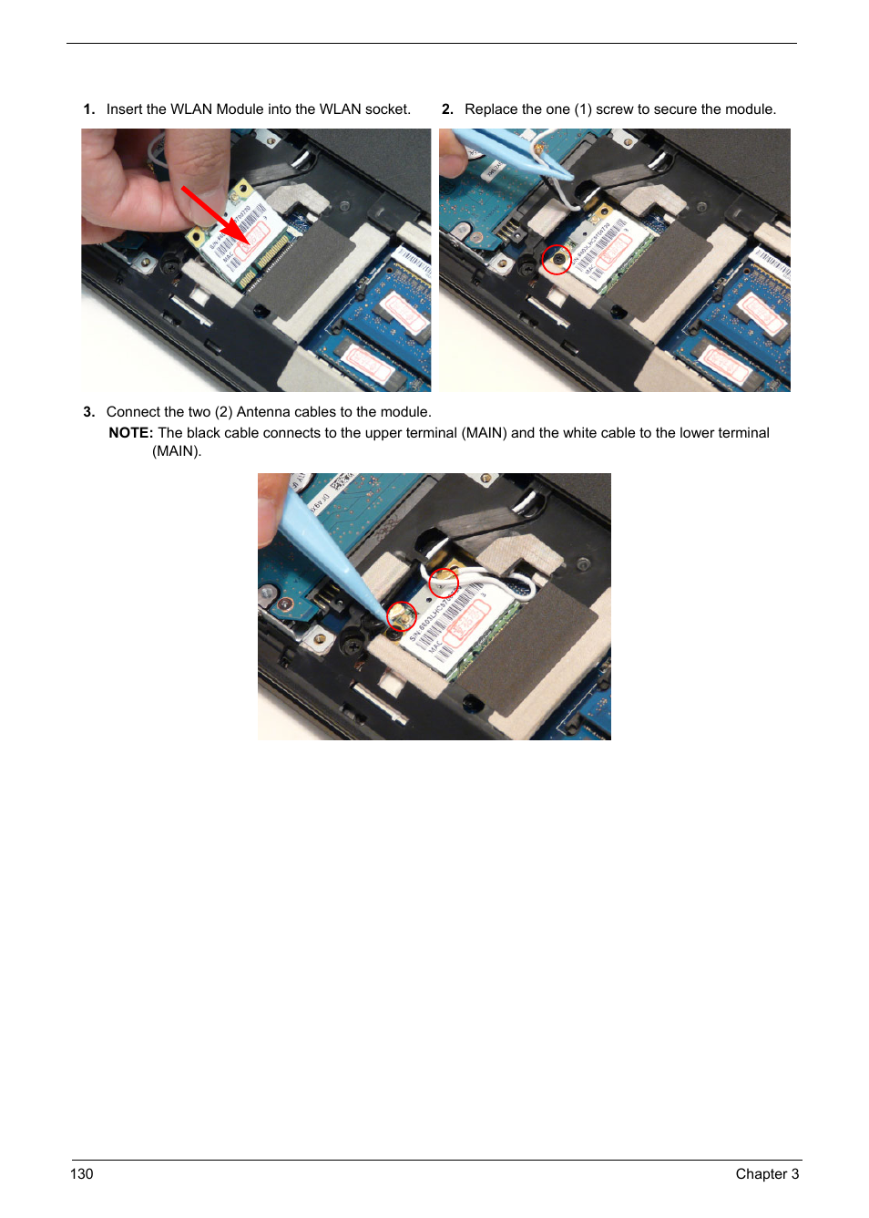 Replacing the wlan module | PACKARD BELL TM87 User Manual | Page 140 / 216