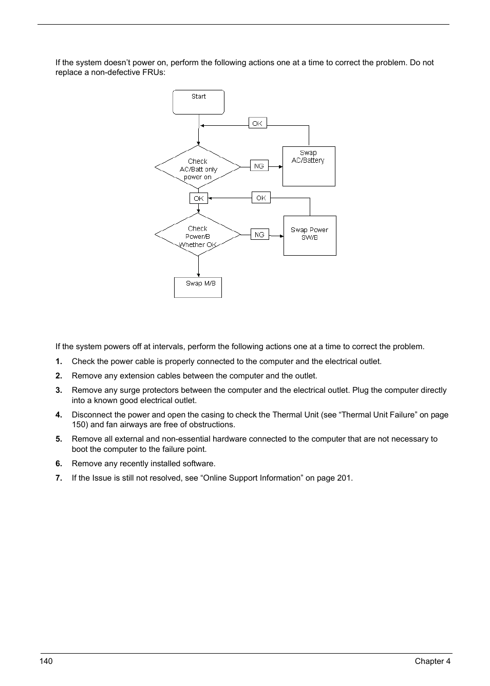 Power on issue, E 140, Computer shutsdown intermittently | PACKARD BELL TM87 User Manual | Page 150 / 216