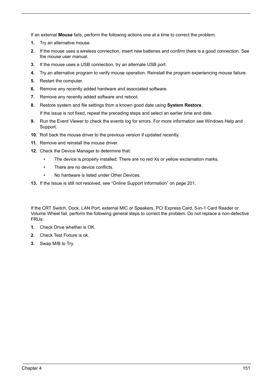 External mouse failure, Other failures | PACKARD BELL TM87 User Manual | Page 161 / 216