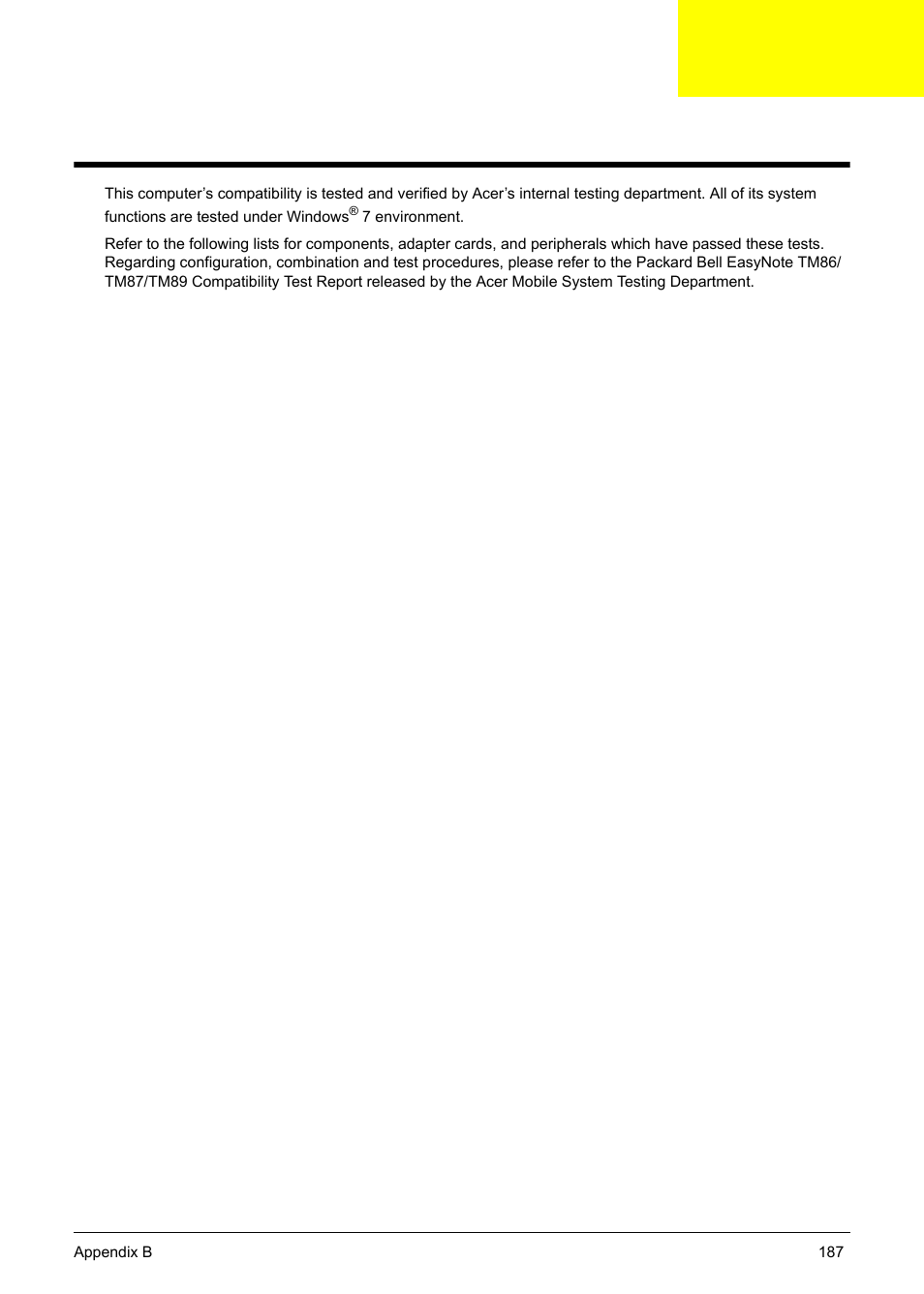 Test compatible components, Appendix b | PACKARD BELL TM87 User Manual | Page 197 / 216