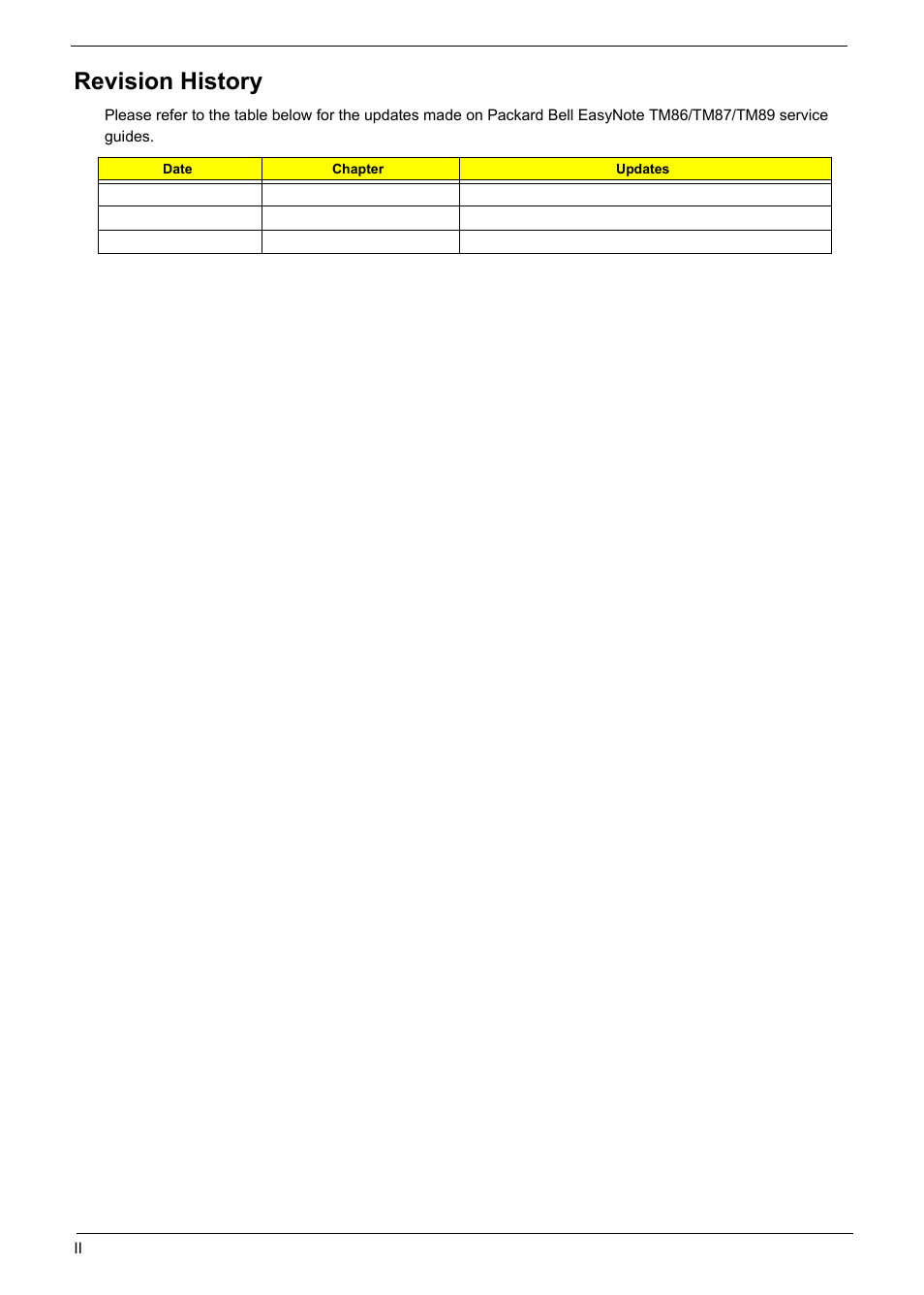 Revision history | PACKARD BELL TM87 User Manual | Page 2 / 216