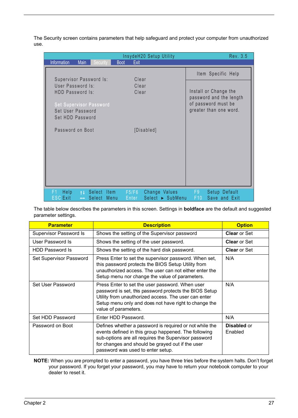 Security | PACKARD BELL TM87 User Manual | Page 37 / 216