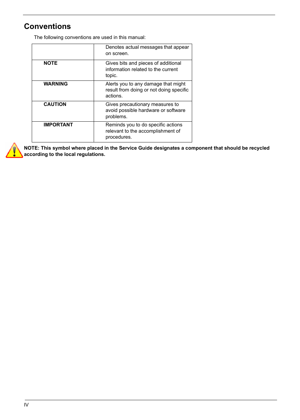 Conventions | PACKARD BELL TM87 User Manual | Page 4 / 216