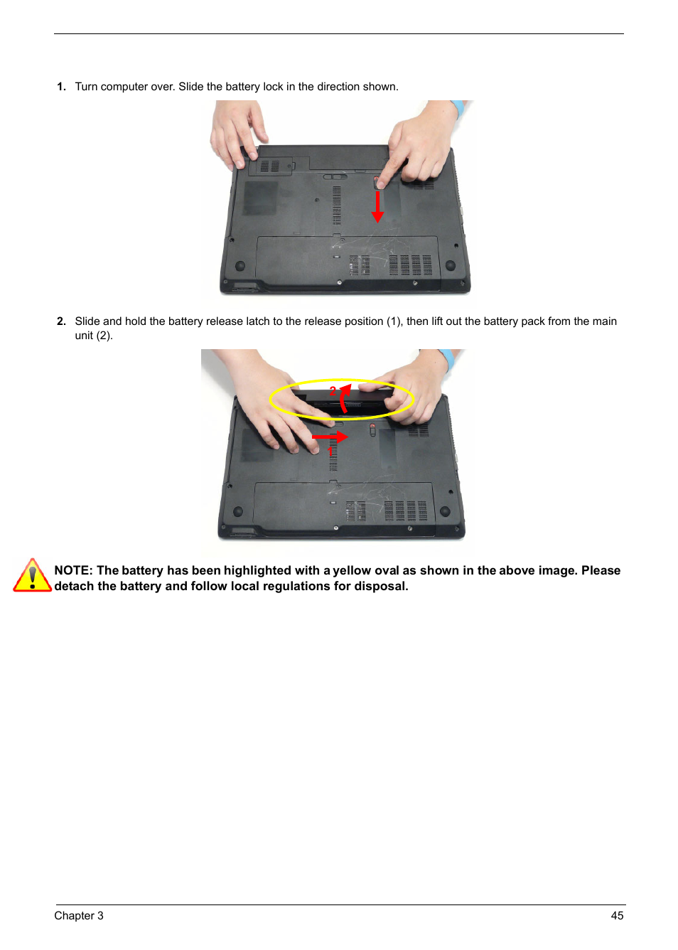 Removing the battery pack | PACKARD BELL TM87 User Manual | Page 55 / 216