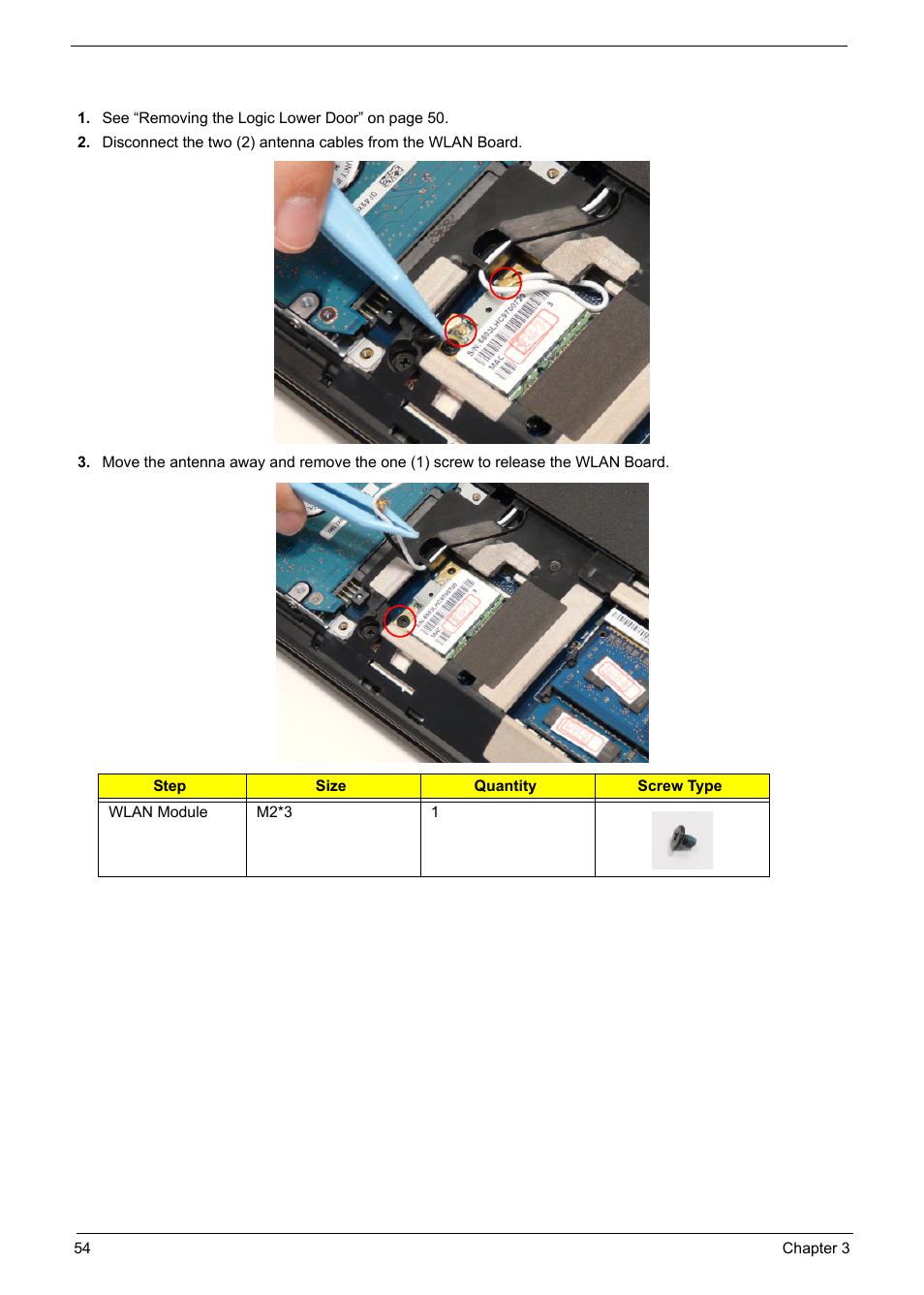 Removing the wlan module | PACKARD BELL TM87 User Manual | Page 64 / 216
