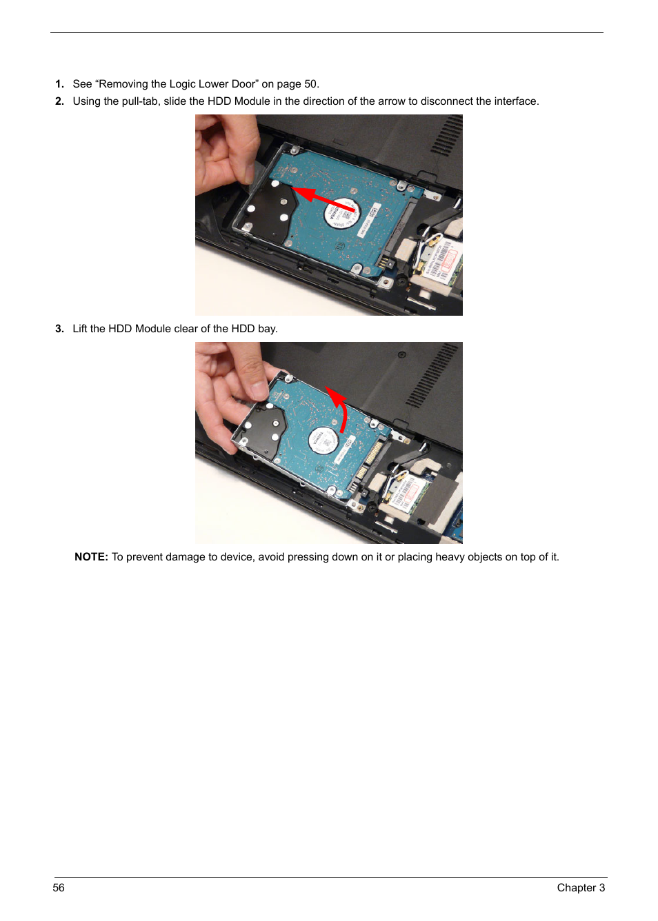 Removing the hard disk drive module | PACKARD BELL TM87 User Manual | Page 66 / 216