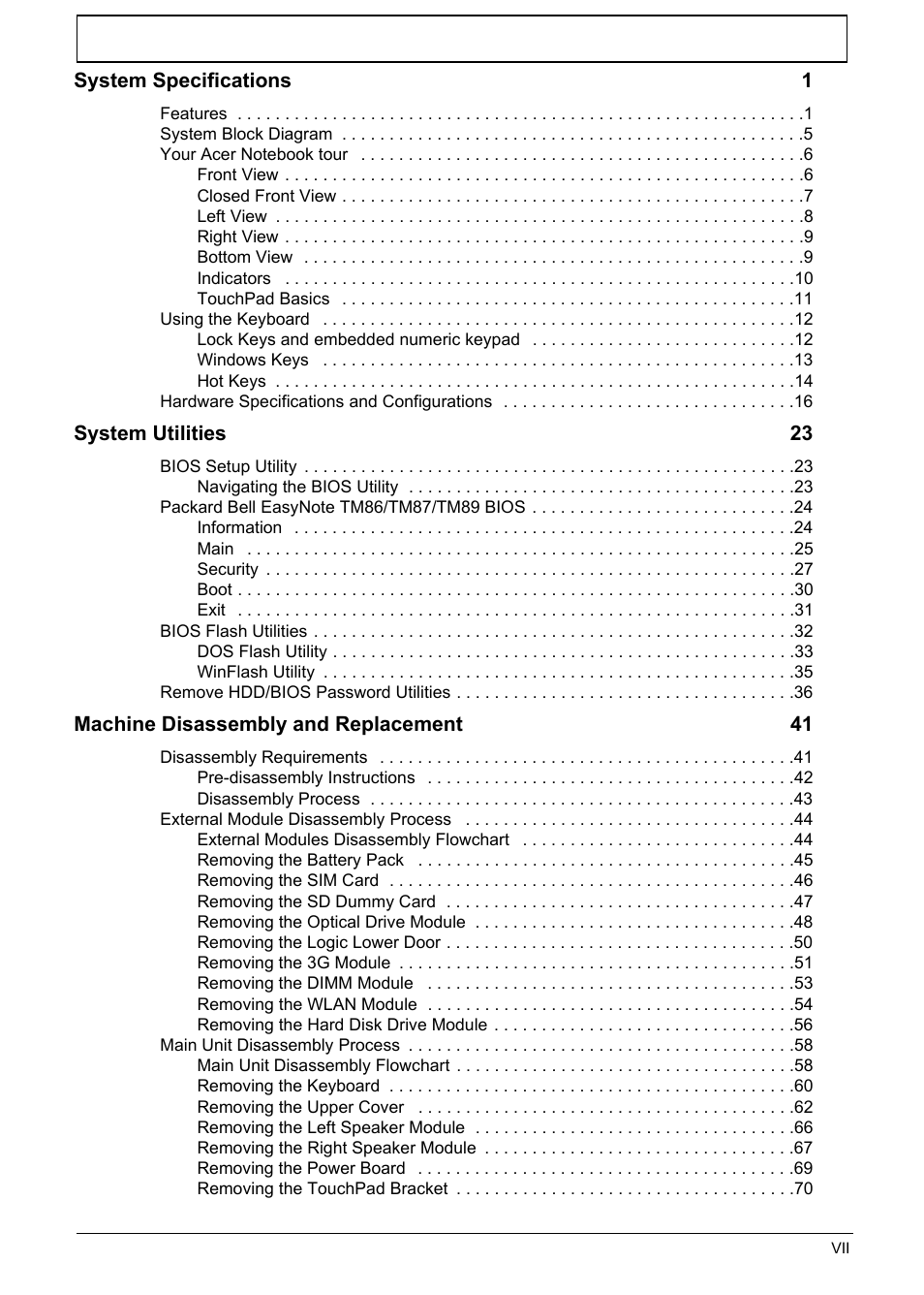 PACKARD BELL TM87 User Manual | Page 7 / 216