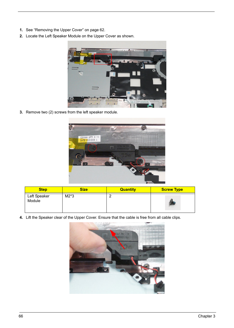 Removing the left speaker module | PACKARD BELL TM87 User Manual | Page 76 / 216