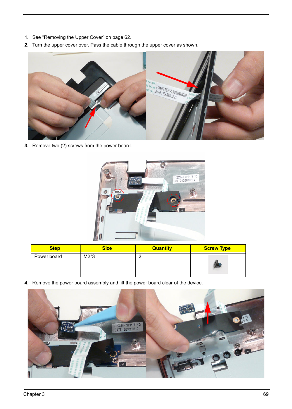 Removing the power board | PACKARD BELL TM87 User Manual | Page 79 / 216