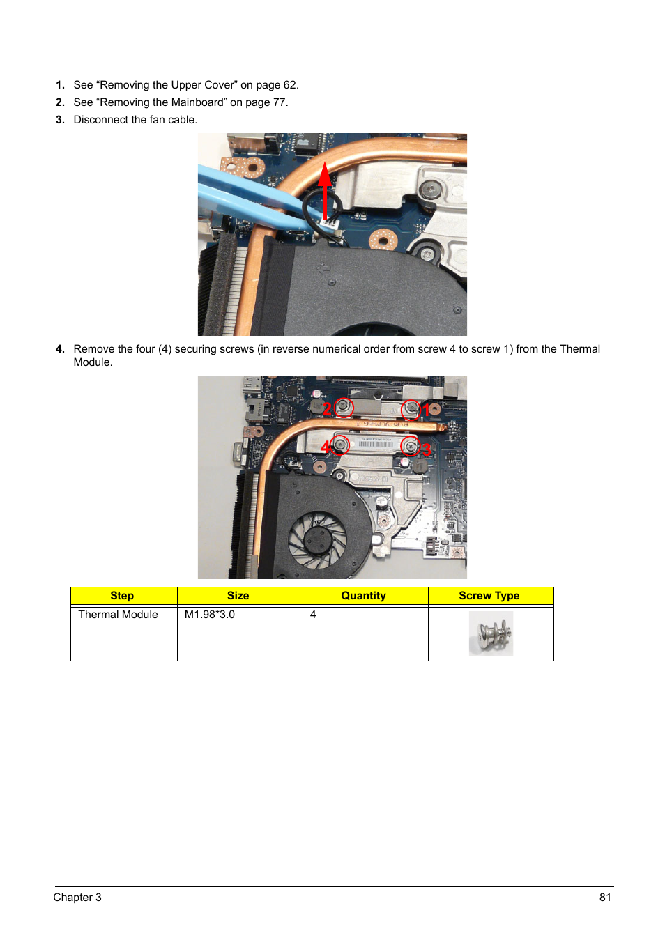 Removing the thermal module | PACKARD BELL TM87 User Manual | Page 91 / 216