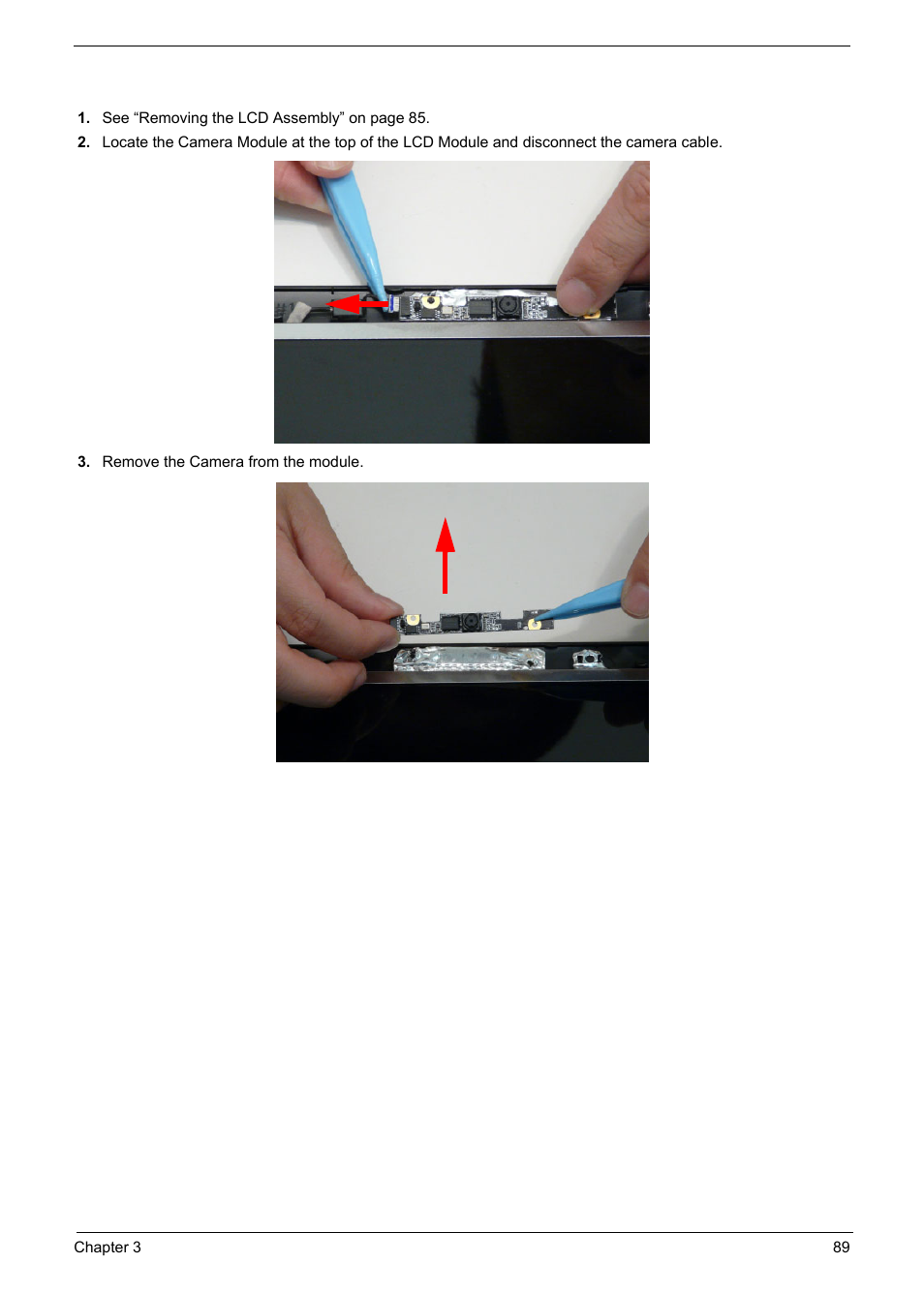 Removing the camera module | PACKARD BELL TM87 User Manual | Page 99 / 216