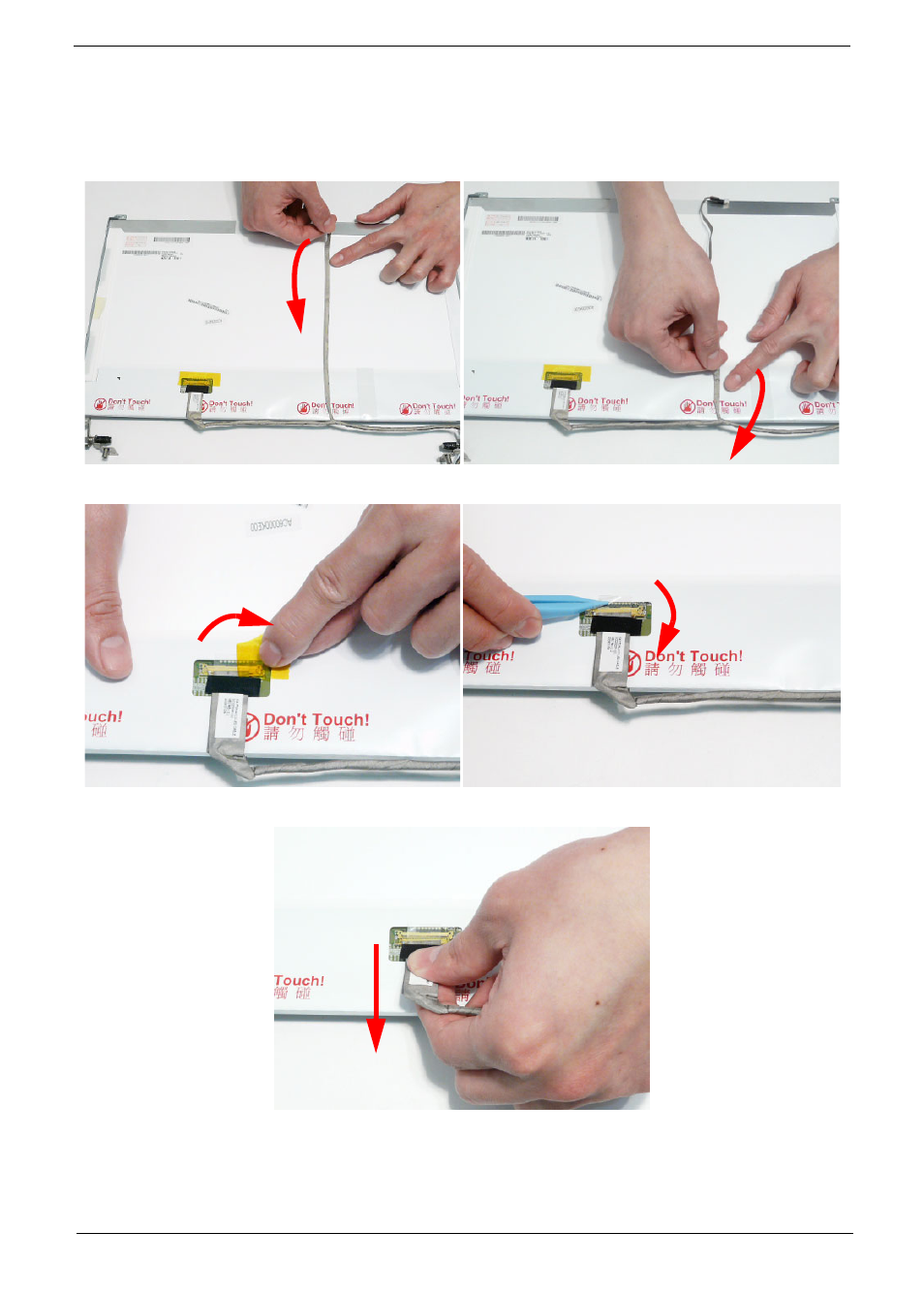 Removing the lcd brackets and fpc cable | PACKARD BELL LJ77 User Manual | Page 111 / 222