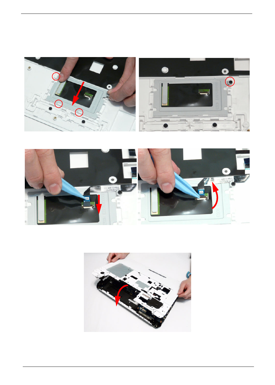 Replacing the touchpad bracket, Replacing the upper cover | PACKARD BELL LJ77 User Manual | Page 132 / 222