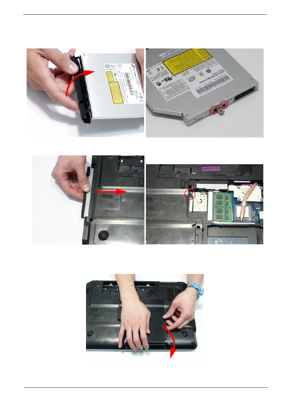 Replacing the odd module, Replacing the lower covers | PACKARD BELL LJ77 User Manual | Page 145 / 222