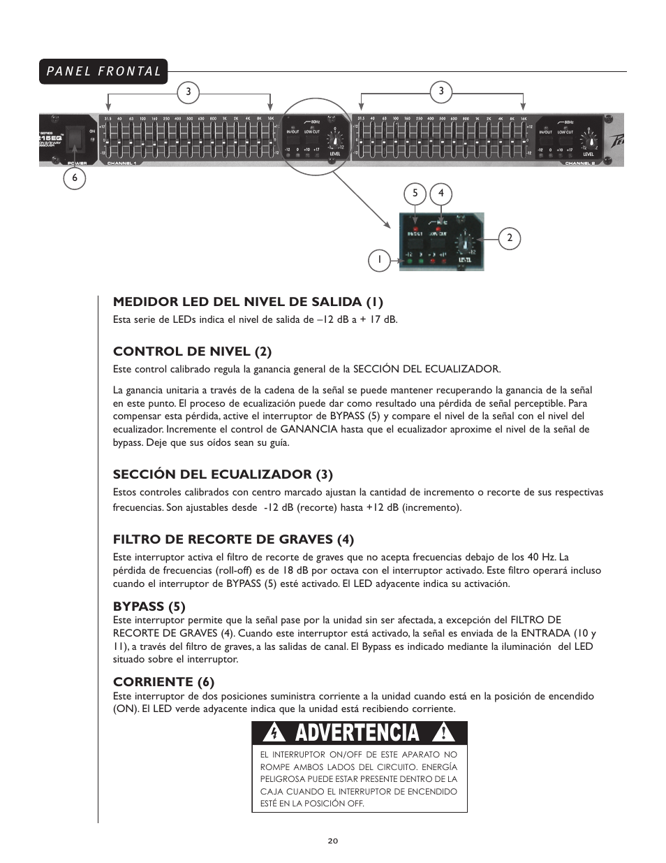 Advertencia | Peavey PV 215 EQ User Manual | Page 20 / 24