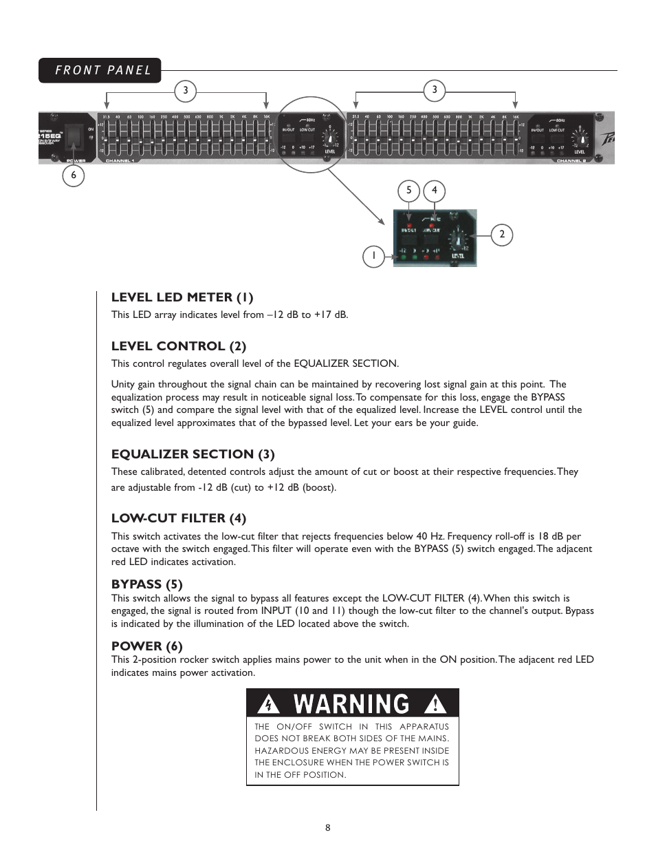 Warning | Peavey PV 215 EQ User Manual | Page 8 / 24
