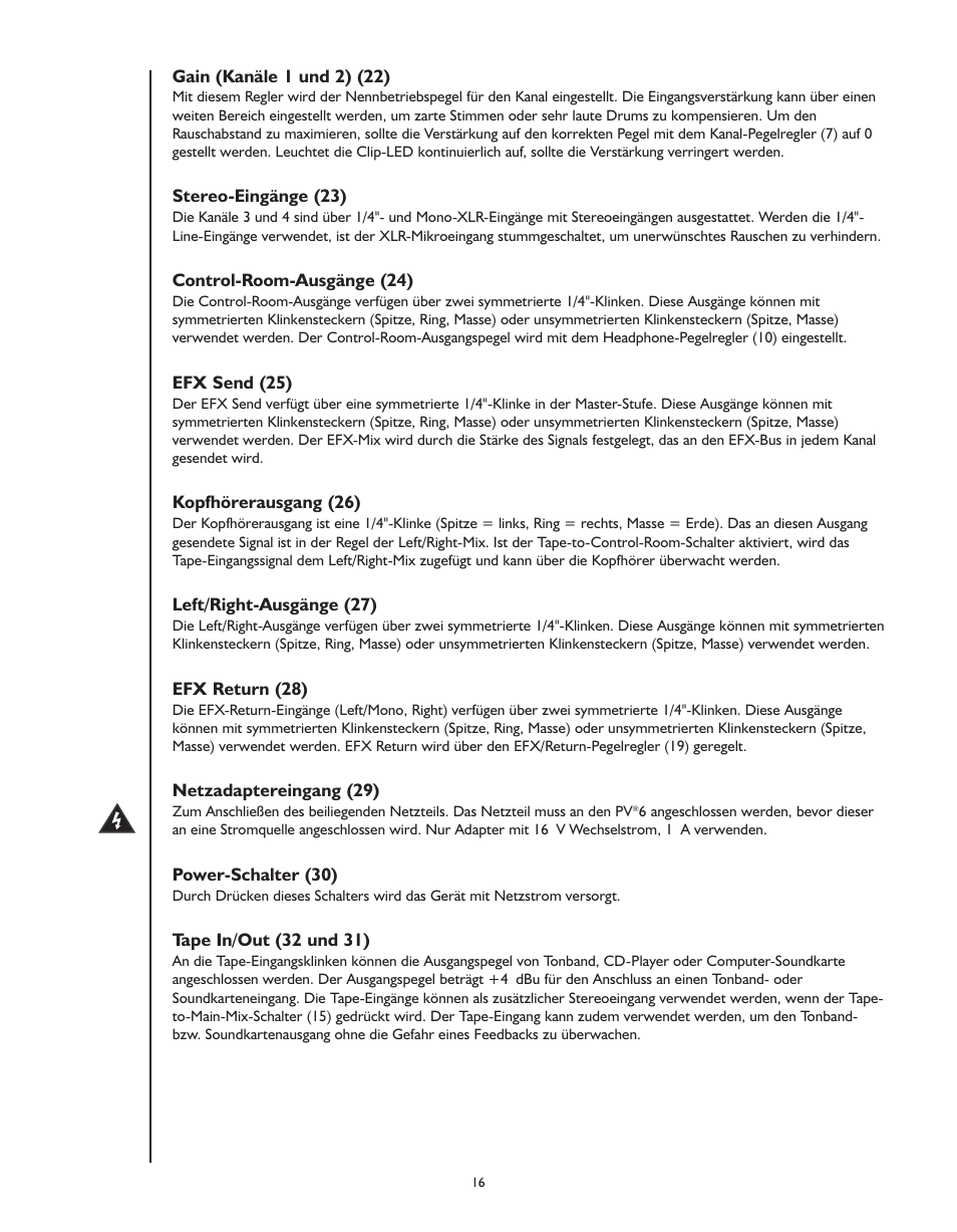 Peavey PV 6 User Manual | Page 16 / 32