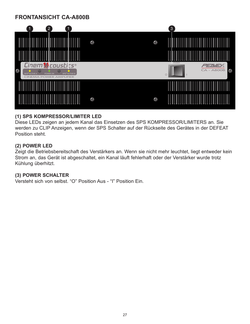 Cinem coustics, Frontansicht ca-a800b | Peavey CA-A800B User Manual | Page 27 / 36