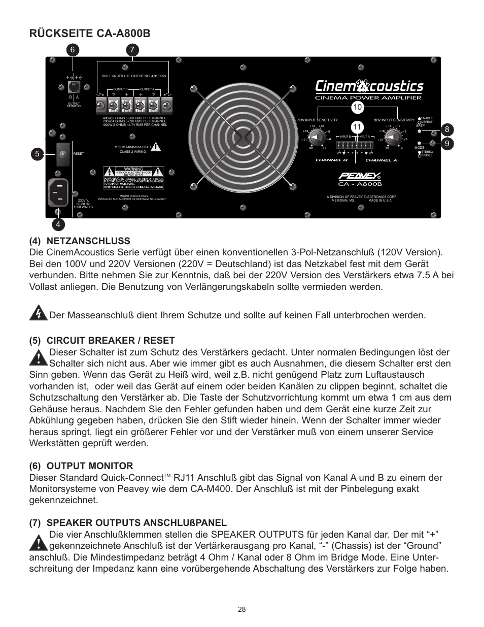 Cinem coustics, R†ckseite ca-a800b | Peavey CA-A800B User Manual | Page 28 / 36