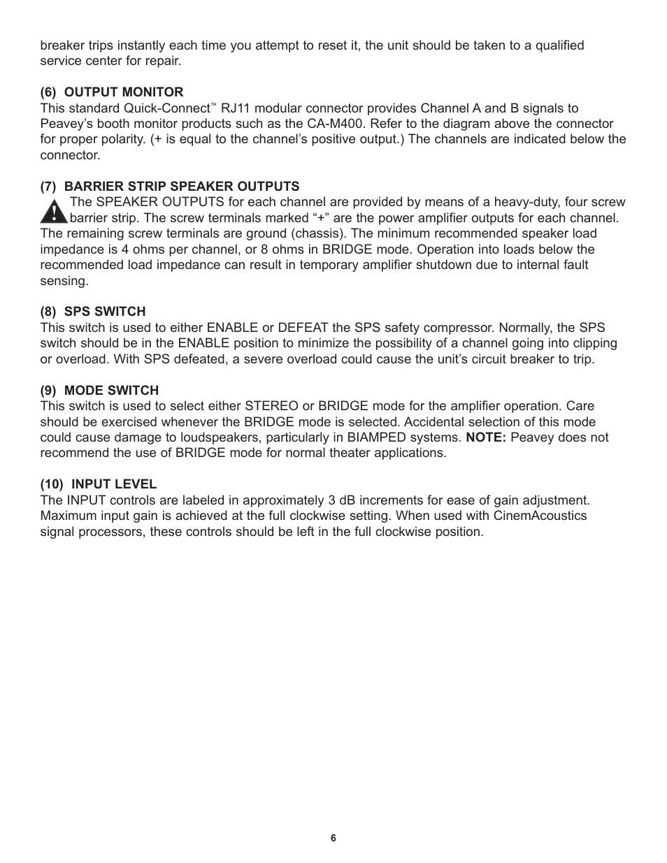 Peavey CA-A800B User Manual | Page 6 / 36