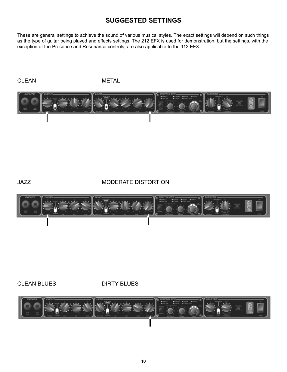 Suggested settings | Peavey Transtube 9/0180305014 User Manual | Page 10 / 48