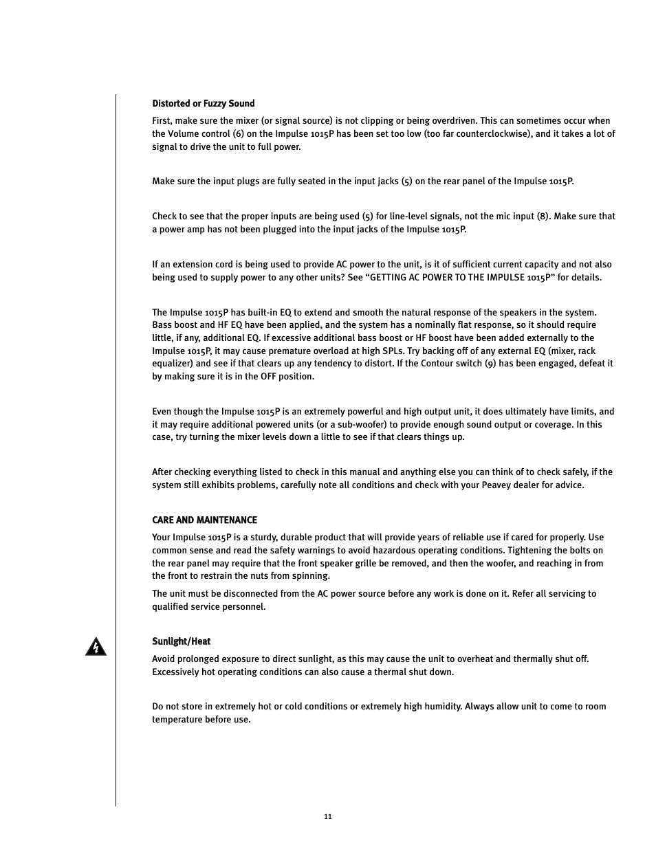 Peavey Impulse 1015P User Manual | Page 11 / 52