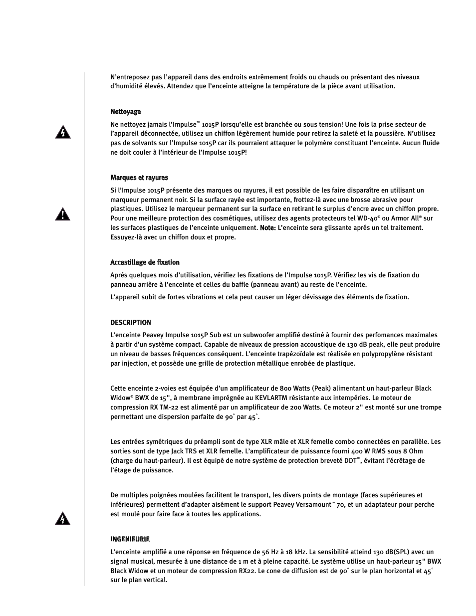 Peavey Impulse 1015P User Manual | Page 22 / 52