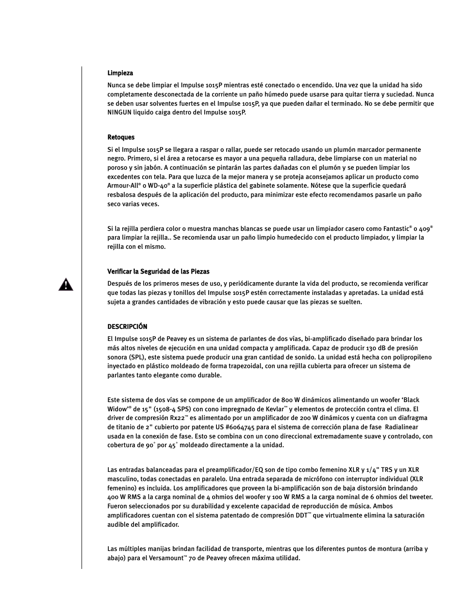 Peavey Impulse 1015P User Manual | Page 45 / 52