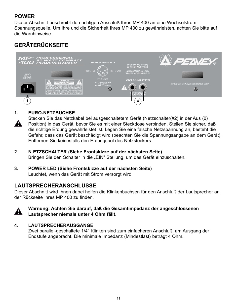 Peavey MP 400 User Manual | Page 11 / 28