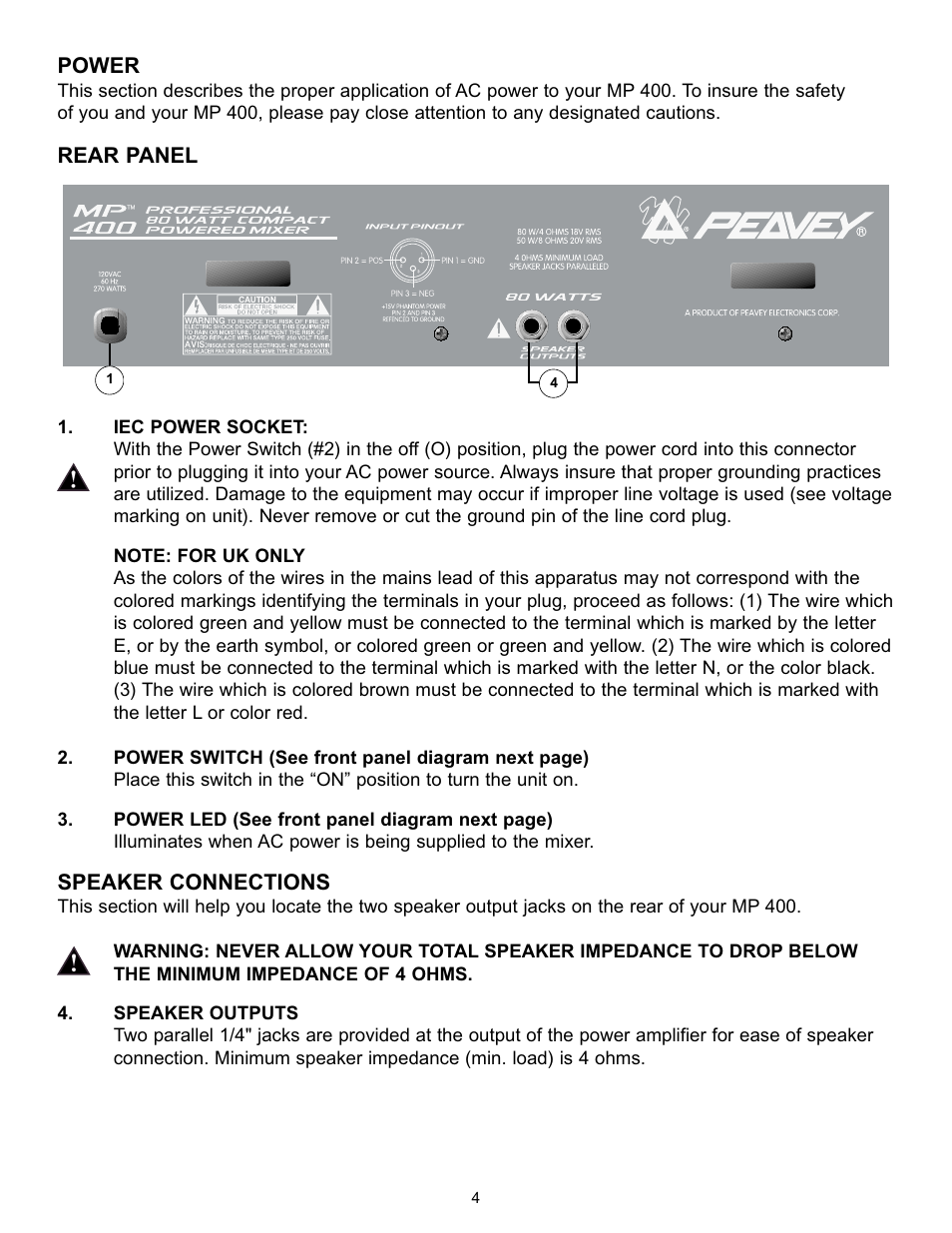 Peavey MP 400 User Manual | Page 4 / 28