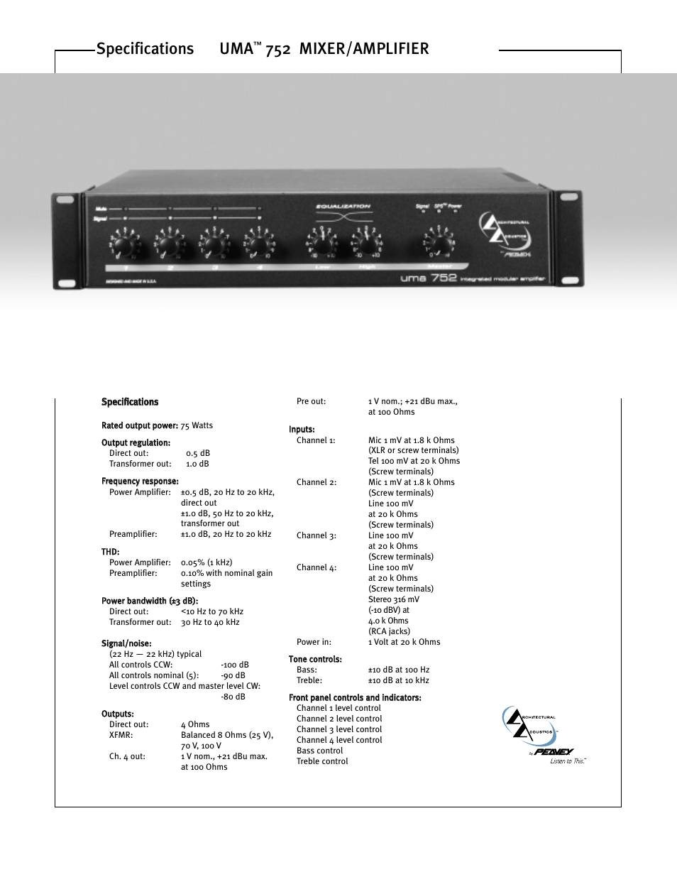 Peavey UMA 752 User Manual | 4 pages