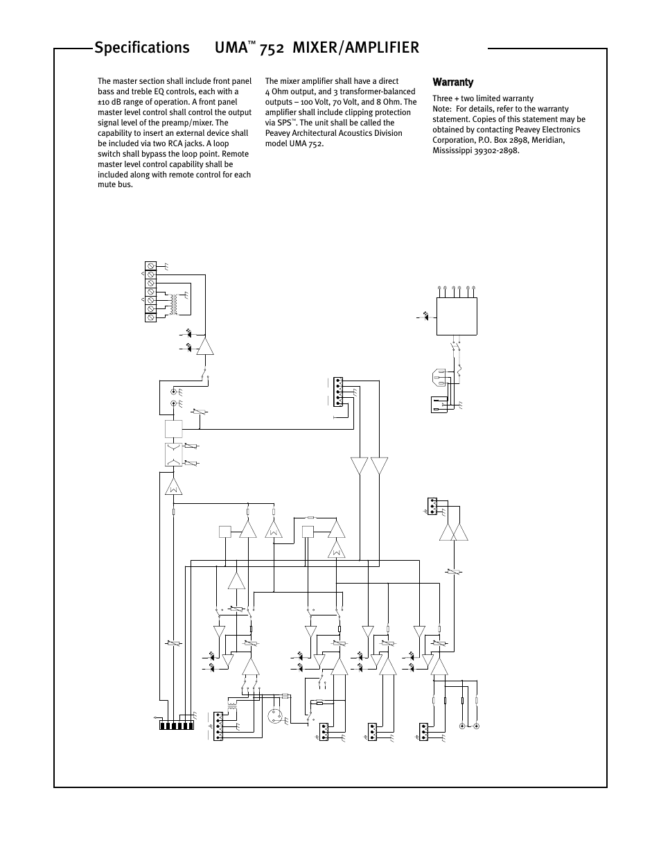 752 mixer/amplifier specifications | Peavey UMA 752 User Manual | Page 3 / 4