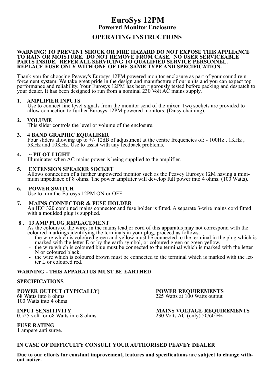 Eurosys 12pm | Peavey 12PM User Manual | Page 2 / 7