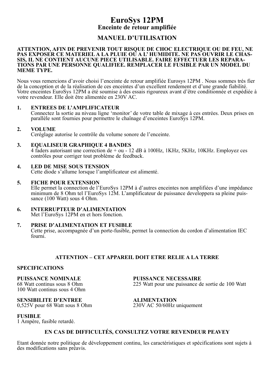 Eurosys 12pm | Peavey 12PM User Manual | Page 3 / 7