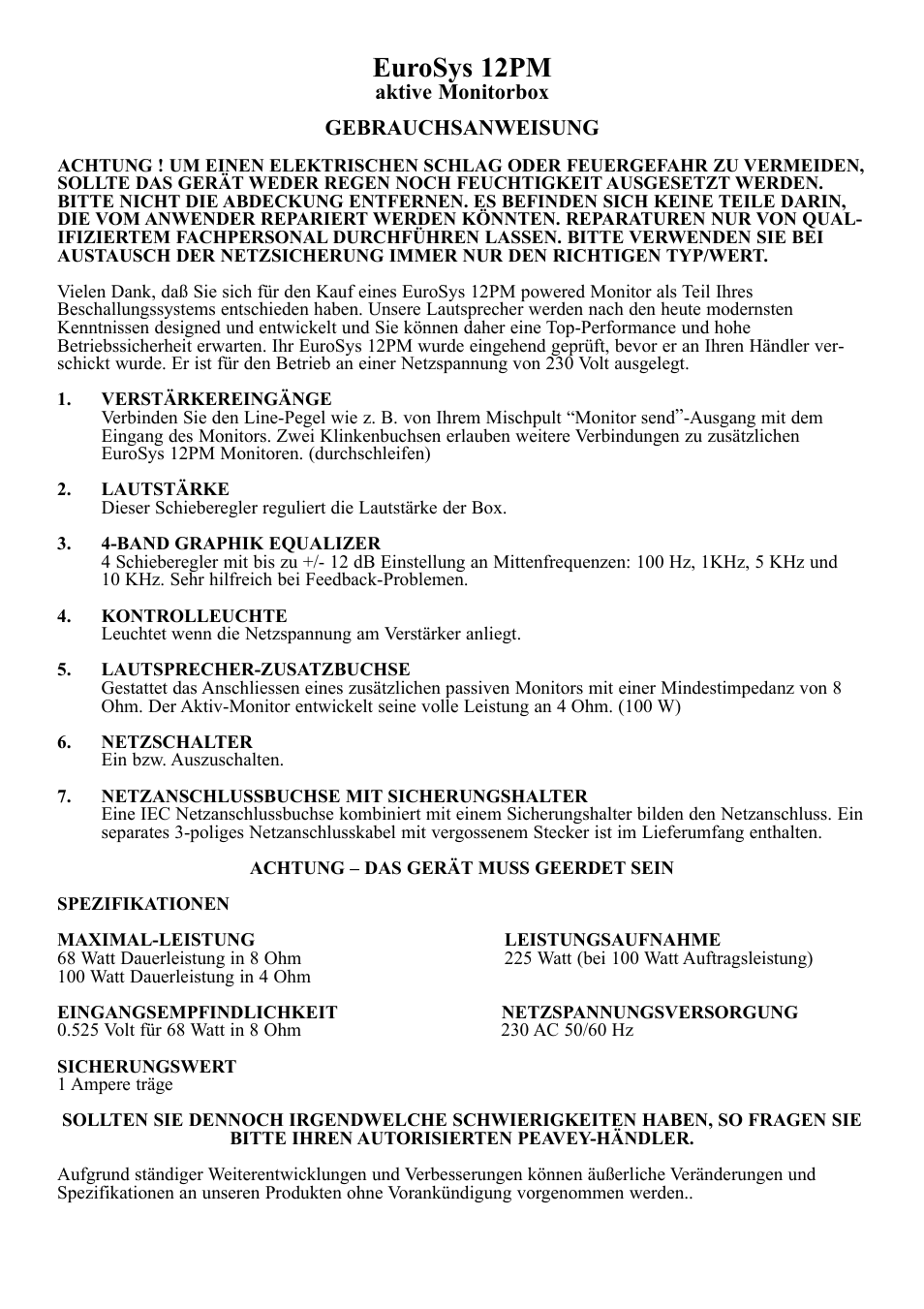 Eurosys 12pm | Peavey 12PM User Manual | Page 4 / 7