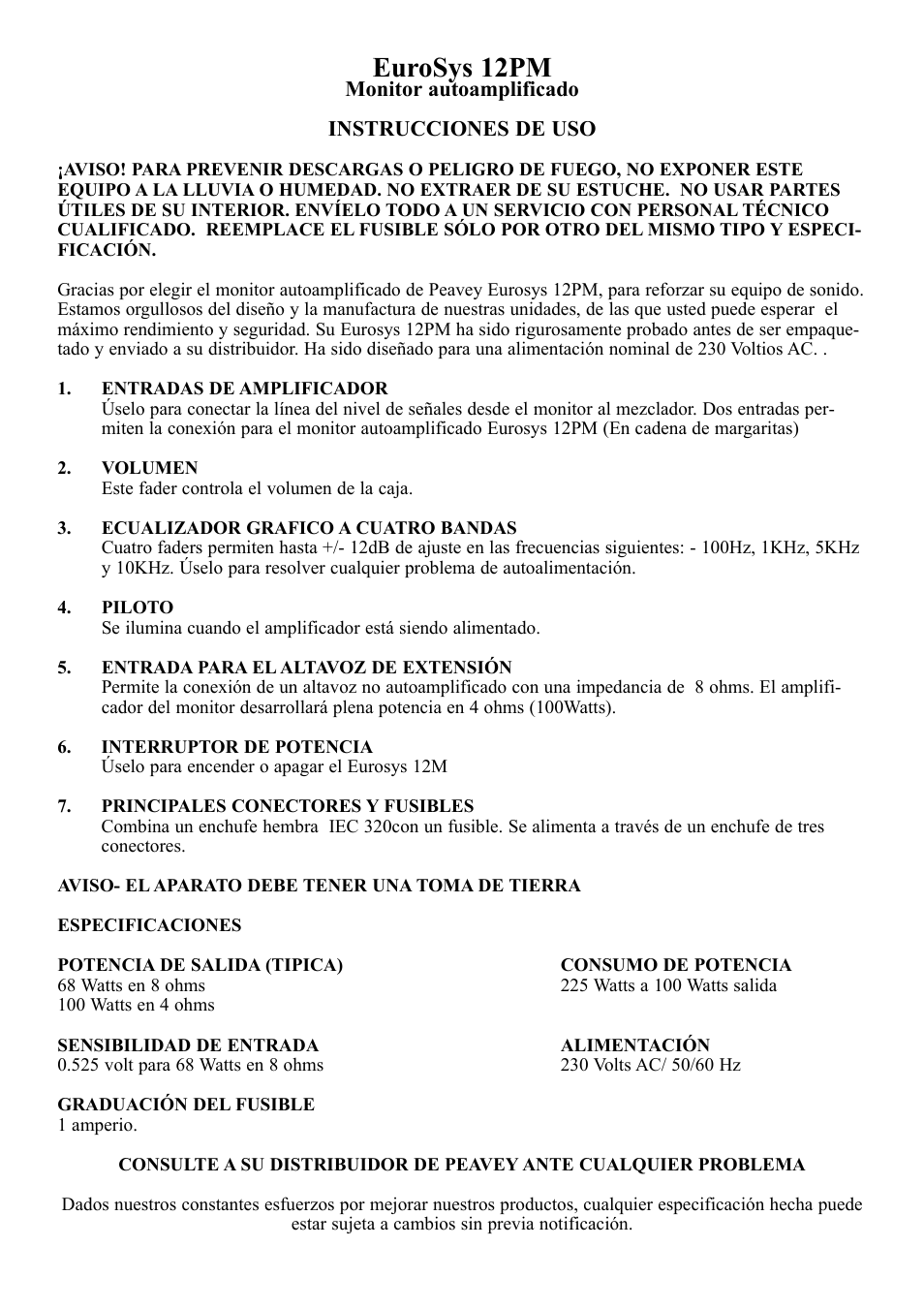 Eurosys 12pm | Peavey 12PM User Manual | Page 5 / 7