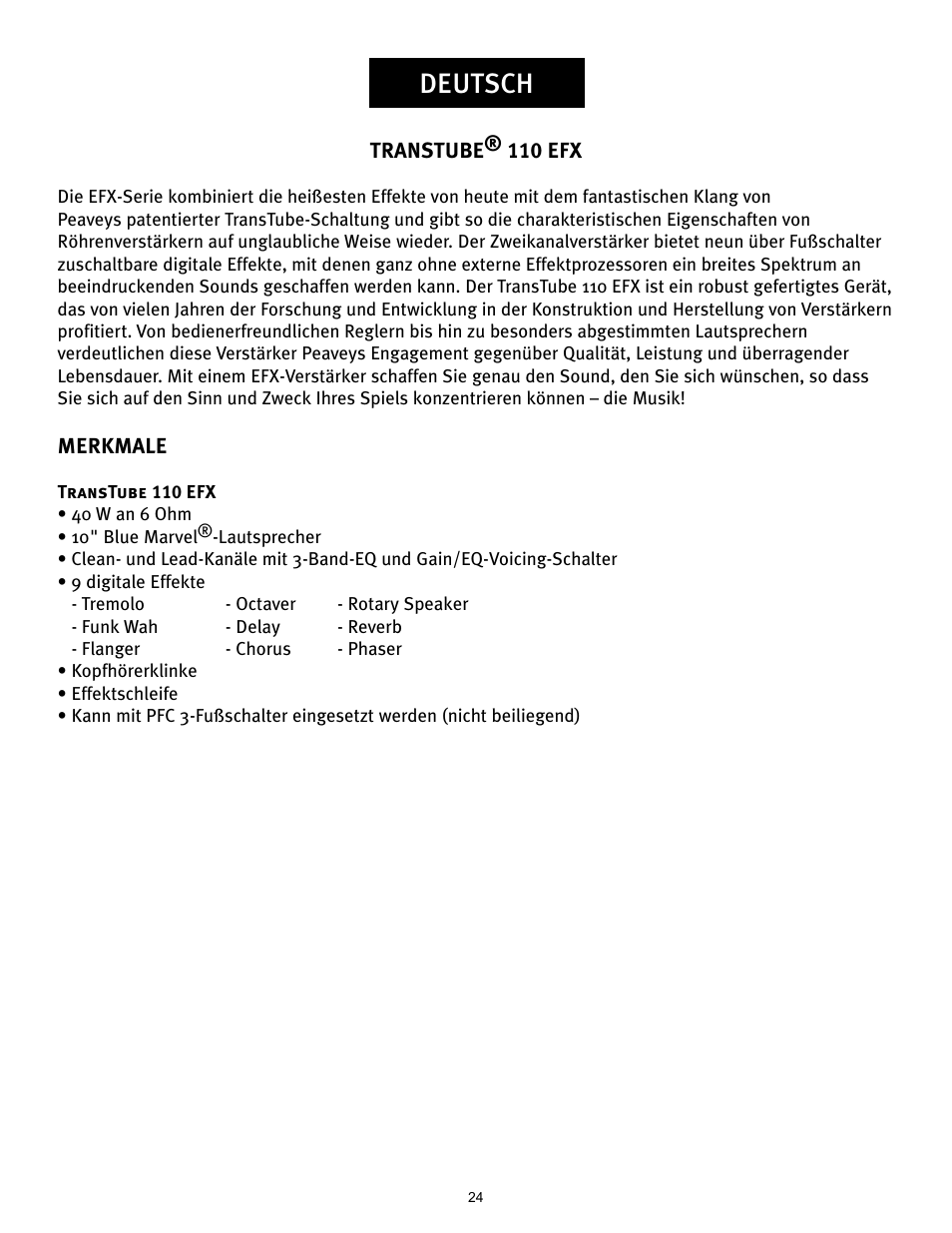 Deutsch | Peavey TRANSTUBE 110 EFX User Manual | Page 24 / 32
