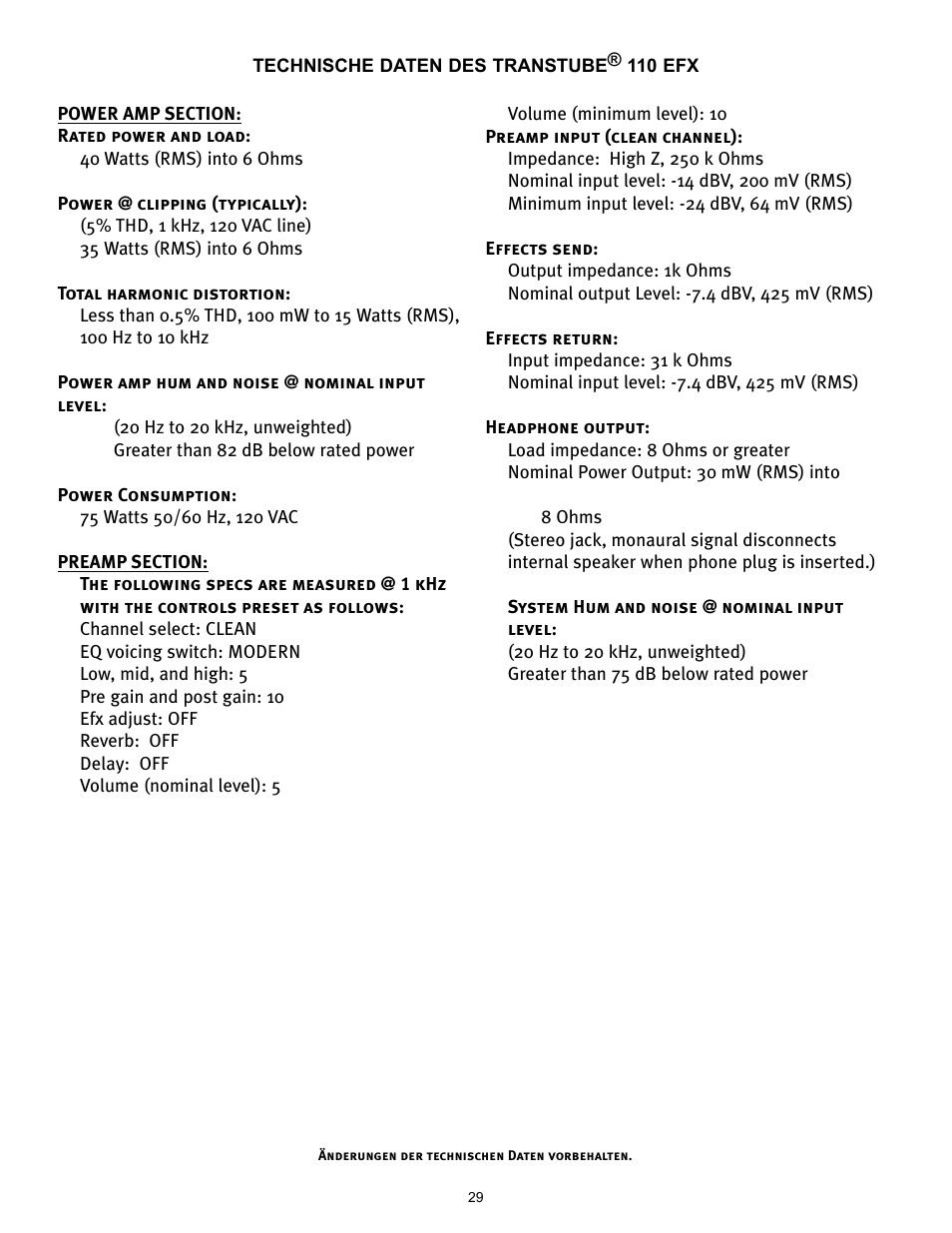 Peavey TRANSTUBE 110 EFX User Manual | Page 29 / 32