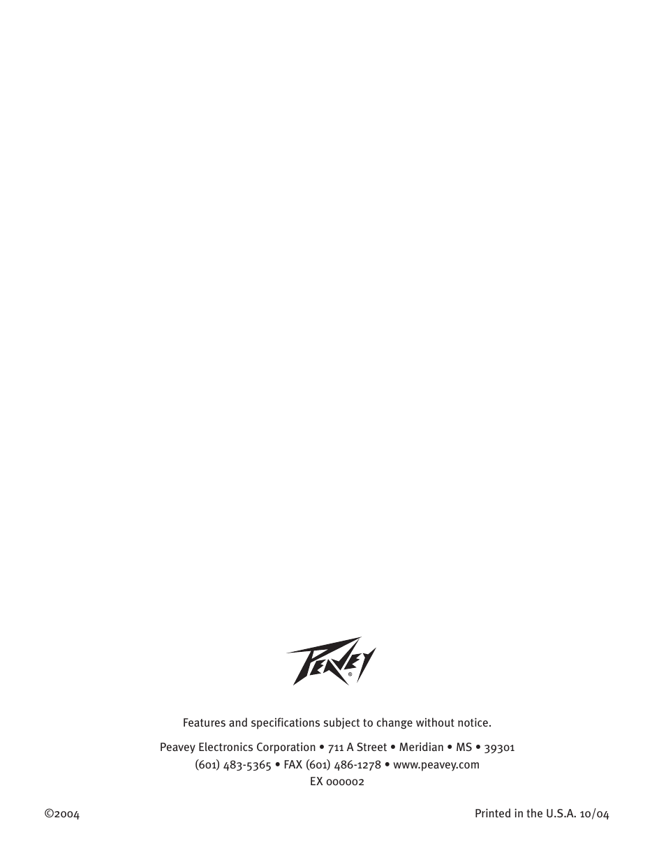 Peavey PV 10 User Manual | Page 36 / 36