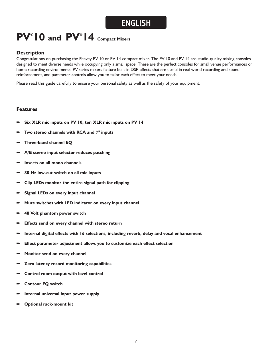 Een ng gl liis sh h | Peavey PV 10 User Manual | Page 7 / 36