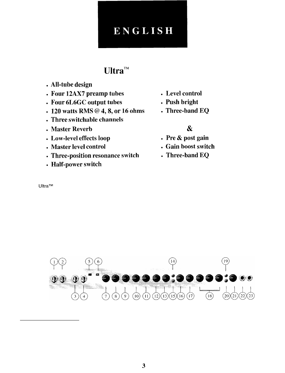 Plus features, Clean channel, Crunch ultra channels | Peavey Ultra Plus User Manual | Page 3 / 20