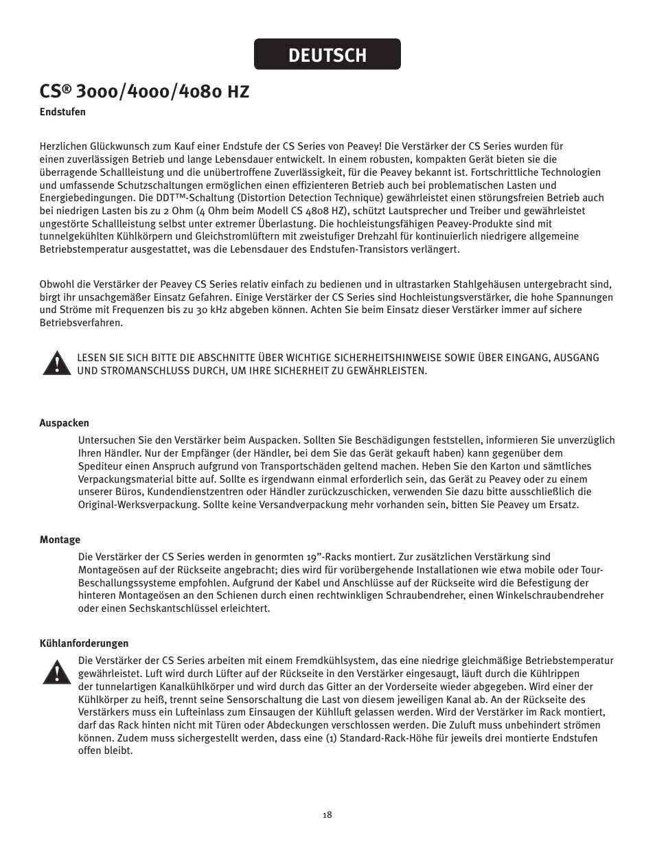 Deutsch | Peavey CS 3000 User Manual | Page 18 / 52