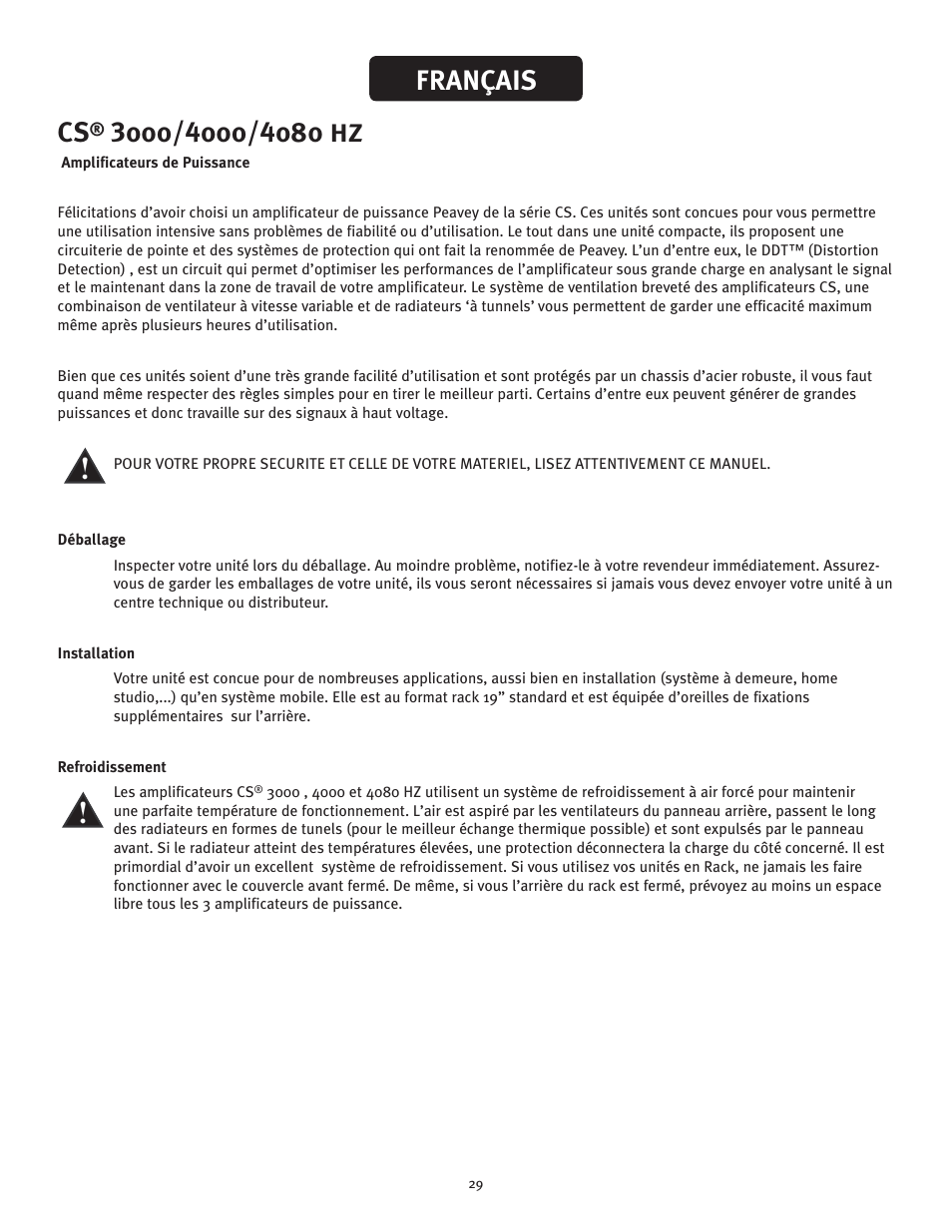 Français | Peavey CS 3000 User Manual | Page 29 / 52