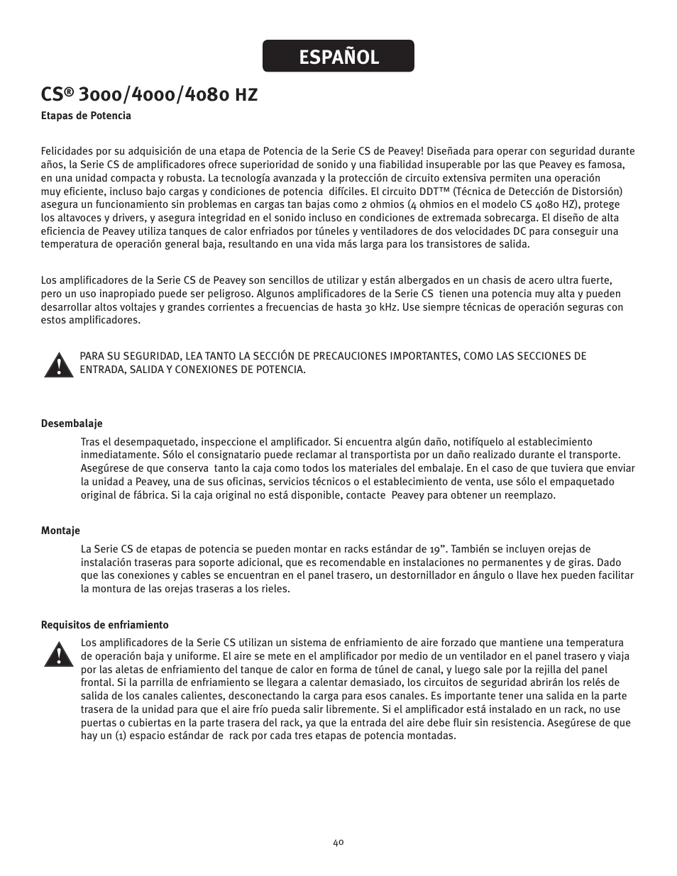 Español | Peavey CS 3000 User Manual | Page 40 / 52