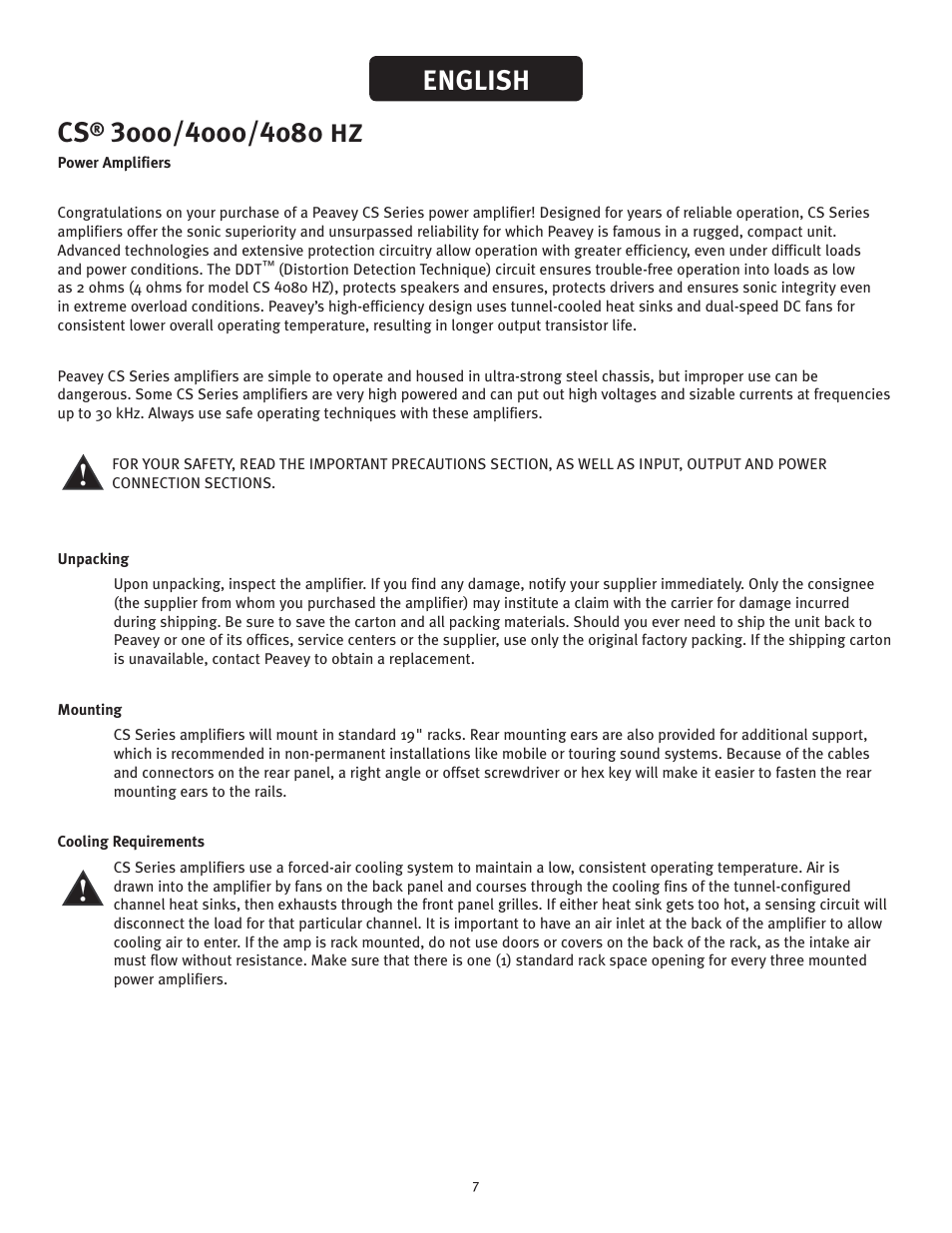 English | Peavey CS 3000 User Manual | Page 7 / 52