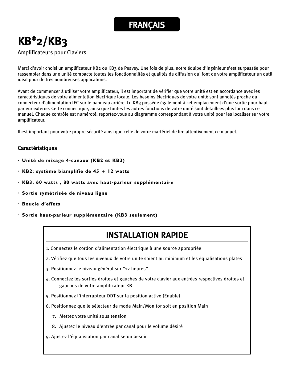 Kkb b, 22/ /k kb b3 3, Ffr ra an nç ça aiis s | Peavey KB2 User Manual | Page 17 / 24