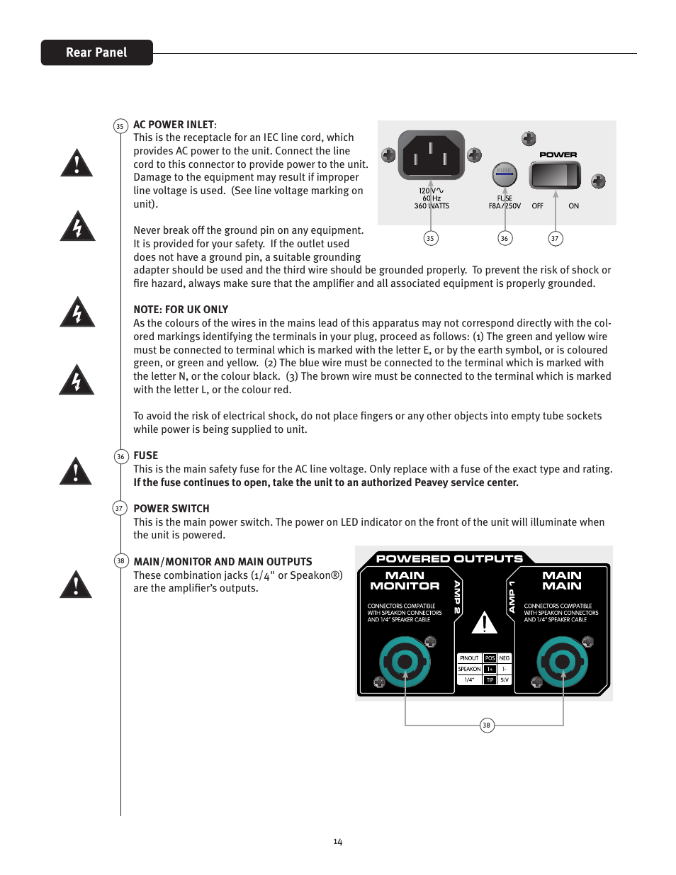 Rear panel | Peavey XR 8600 User Manual | Page 14 / 20