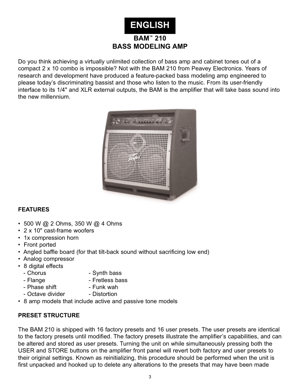English | Peavey BAM 210 User Manual | Page 3 / 80